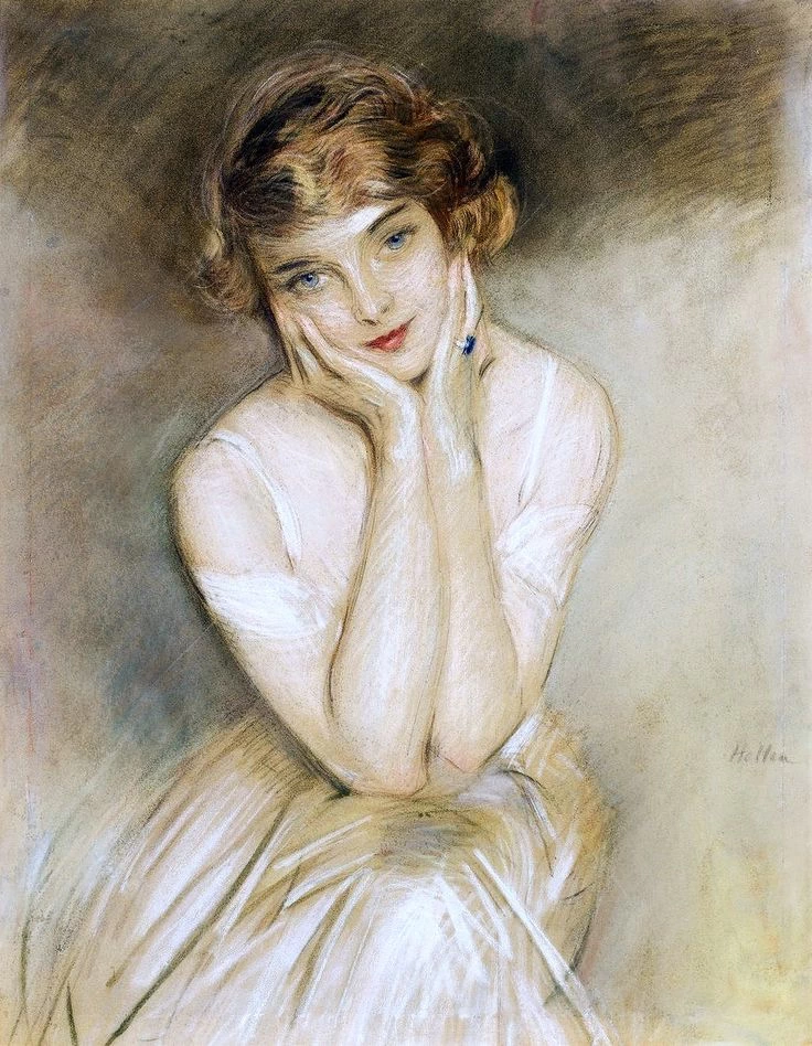 Ritratto di donna con le mani al viso